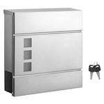 SONGMICS Modern Stainless Steel Post Box with Newspaper Holder, Lid, Lockable, Easy to Install, Silver GMB052S02