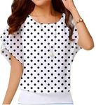 VIISHOW Women's Loose Casual Polka Dot Short Sleeve Chiffon Top T-Shirt Blouse White Dot Medium