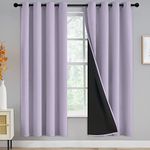 100% Blackout Window Curtain Panels for Bedroom, Heat and Full Light Blocking Drapes with Black Liner for Nursery, Thermal Insulated Solid Grommet Panels for Living Room, 52Wx72L, Lilac, 2 Panels