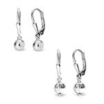 Set of 2 Pairs 925 Sterling Silver Classic Ball with Lever-Back Diamond-Cut Drop Dangle Earrings For Women 8 MM