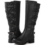 GLOBALWIN Women's Quilted Knee High Fashion Boots Strappy Boots For Women, 21yy10 Black2, 5.5