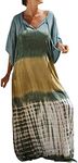 YouKD Wemen's Long Kaftan Maxi Dress Boho Swimsuit Beach Cover Up Robes One Size Loungewear Green Yellow