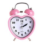 SHISEDECO 3 Inches Cute Twin Bell Loud Alarm Clock Silent Analog Quartz Nightlight Clock Battery Operated for Kids, Seniors, Heavy Sleepers, Decorations for Bedroom, Living Room (Pink)