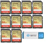 SanDisk 64GB Extreme SD Card (10 Pack) SDXC Memory Cards Compatible Browning Defender Pro Series Trail Cameras (SDSDXV2-064G-GNCIN) Bundle with (1) Everything But Stromboli 3.0 Micro & SD Card Reader