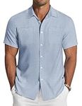 COOFANDY Men's Linen Shirt Beach Summer Short Sleeve Button Down Casual Shirts