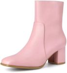 Allegra K Women's Square Toe Side Zip Block Heel Pink Ankle Boots 6.5 M US