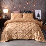 Feelyou Pinch Pleated Comforter Cover Set King 3 Pieces Pintuck Bedding Set Modern Geometric Pintuck Tufted Duvet Cover Set with 2 Pillow Shams Microfiber Bed Cover Solid Champagne Chic Zipper