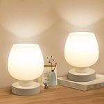 ONEWISH Touch Bedside Table Lamp Set of 2 - Small Modern for Bedroom Living Room Nightstand, 3-Way Dimable Desk with White Opal Glass Shade, 3000K LED Bulb, Simple Design Home Decoration