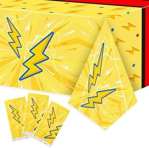 BOpusail 3Pcs Cartoon Themed Table Covers Lightning Bolts Disposable Rectangular Table Cloths Waterproof Plastic Dinner Tablecloths Party Decorations Supplies for Kids Birthday Baby Shower 108 x 54 in