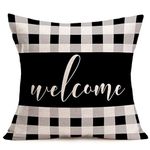 Tlovudori Pillow Cover Rustic Farmhouse Black White Grey Buffalo Check Plaid Welcome White Quote Pillow Cushion Cover Decor Cotton Linen Throw Pillow Cases Decor Sofa Couch Bed 18"x18" (RF-Welcome)