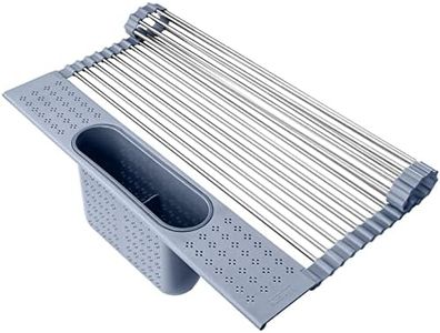 NiHome Roll Up Dish Drying Rack with Utensil Holder Over The Sink Dish Drying Rack Detachable Stainless Steel Dish Drainer,17.7" x14.7" Wide