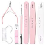 Makartt Cuticle Trimmer and Cuticle Pusher - Nail File and Buffer Set Beginner Manicure Kit with Cuticle Clipper, Nail Brush for Natural Acrylic Nails Trimming Polishing Shining