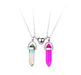 El Regalo 2Pcs/Set Crystal BFF Best Friend Magnetic Couple Matching Split Heart Pendant Necklaces for Besties/Couples - Valentines Day Gift (Rainbow Shade (Random Mixed Shades))