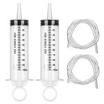 Hyber&Cara 100ml Syringe with 100cm Tube, Large Plastic Measuring Syringe for Fluid Oil Suction, Nutrient Measuring, Refilling, Watering, Pack of 2