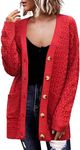 Zeagoo Womens 2024 Long Sleeve Chunky Cable Knit Fall Cardigans Sweaters Button Down Open Front Outerwear with Pockets Red Medium