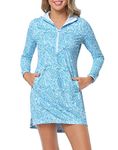 HDE Beach Coverups for Women UPF 50 Long Sleeve Swim Cover Up Dress with Hood, Teal Paisley, Medium