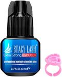 Extra Strong Evolution Eyelash Extension Glue Stacy Lash (0.17fl.oz / 5ml) / 0.5-1 Sec Dry/Retention – 8 Weeks/Professional Black Adhesive/Lash Tech Supplies + Glue Ring