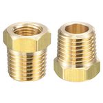 sourcing map Brass Pipe Fitting Reducer Adapter 1/4" NPT Male x 1/8" NPT Female for Water Oil Air Pressure Gauge Temp Sensor, 2pcs