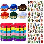 Ninja Warrior Karate Party Favors Decorations Supplies with 12 Felt Masks,12 Wristbands and 4 Sheets Samurai Temporary Tattoos for Birthday Gifts Rewards