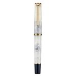 Hongdian N12 Piston Fountain Pen Extra Fine Soft Nib, Marble White Acrylic & Classic Streamlined Design with Metal Case Set