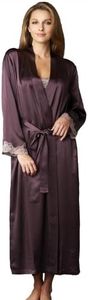 Julianna Rae Women's 100% Silk Robe, Lace Trim, Indulgence Collection, Voluta, XS