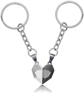 Meimimix Two Souls One Heart Keychain for Couple Wishing Stone Creative Matching Keyring Relationship Jewellery, Silver Black Heart