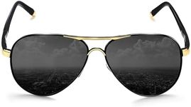 ROCKNIGHT Aviator Sunglasses for Men Polarized UV Protection Metal Frame Flat Top Sunglasses Black Grey Lens Lightweight Outdoors