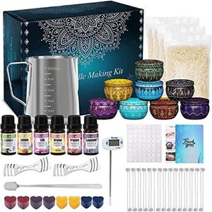 Candle Making Supplies Kit for Adults Kids, DIY Scented Candle Making Kits Including Soy Wax Wicks Scents Oils Dyes Melting Pot Tins Spoon, Festival Gifts for Women