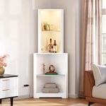 YITAHOME Corner Shelf Stand with Led Light, 5 Tier Corner Bookshelf and Bookcase, Wooden Open Corner Cabinet Display Storage Rack for Bedroom,Living Room, Dining Room, Home Office, Kitchen, White