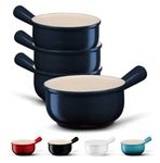 KooK French Onion Soup Bowls, French Onion Soup Crocks, Soup Bowl with Handles, 15 oz, Set of 4, Ceramic Bowls, Microwave, Dishwasher Safe & Oven safe, Stoneware,(Navy)