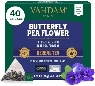 VAHDAM, Butterfly Pea Flower Tea Bags (40 Pyramid Tea Bags) Vegan, Non-GMO | Delicate & Earthy | Direct From Source - Plant Based Biodegradable Tea Bags | Brew Iced Tea, Cooking, Mocktails & Cocktails