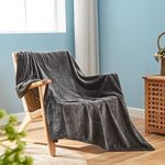 NEWCOSPLAY Super Soft Throw Blanket Dark Grey Premium Silky Flannel Fleece Leaves Pattern Lightweight Bed Blanket All Season Use (Dark Grey, Throw(50"x60"))