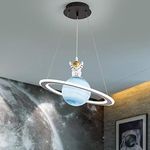 Astronaut Modern Pendant Light, Dimmable Creative LED Kids Room Planet Hanging Chandelier, Nursery Ceiling Lighting, LED Children's Room Lam (3 Colour Dimmable)