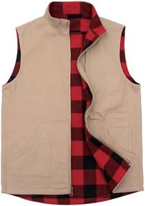 Men's Loose Fit Workwear Vest Fleece-Lined Durability Mock-Neck Outdoor Fishing Reversible Vest Jacket Light Khaki S