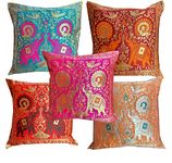 Pinkparrot Dopian Silk Multicolour Throw Pillow Covers/Cushion Covers (16x16 inches) - Set of 5-00Ab2