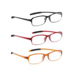 NRDIK PROFLEX SpareSpecs Reading Glasses (value 3 pack) - lightweight, impact resistant, scratch resistant, bendy, flexible, anti-slip, unisex (mens + womens) (red, black, autumn; oval; +4.0)