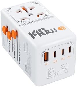 140W GaN Universal Travel Adapter, TESSAN International Plug Adaptor with 1 USB A and 3 USB C Charging Ports, Worldwide Power Outlet for US to Europe UK AUS Ireland(Type C/G/A/I)