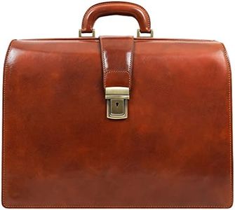 Time Resistance Leather Lawyer Briefcase for Men and Women Italian Attache Doctor Bag -, Cognac, One Size