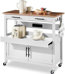 Best Choice Products 36in Large Rolling Kitchen Island Cart, 2-Door Cabinet, 2 Drawers, Pull-Out Shelf, Power Outlet, Hooks, & Swivel Lockable Wheels - White