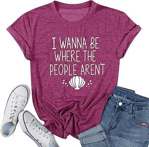 I Wanna Be Where The People Aren't T-shirt for Women Vacation Casual Short Sleeve Funny Cute Graphic Tee Tops, Purple, XX-Large