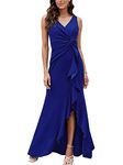 FQA Long Black Evening Gowns for Women Formal Dresses for Women Evening Party Elegant V Neck Sleeveless Split Wrap, Royal Blue, X-Large