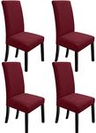 Styleys Dining Chair Cover Slipcovers, Jacquard Chair Seat Protector Removable Washable Spandex Kitchen Chair Covers for Dining Room, Set of 4, Wine Red, JLMC11