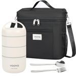 Voova Stackable Stainless Steel Thermal Lunch Box with Lunch Bag and Cultery Set for Kids Adult Women Men, 3 Tier Leakproof All-in-One Insulated Bento Boxes Food Container for Work School, Black