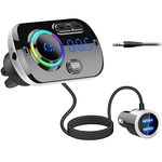 Bluetooth Car FM Transmitter,HIDOU Bluetooth 5.0 Car Radio Adapter Receiver With 7 Color Light,QC3.0/2.4A USB Car Charger Kit,Siri Voice Assistant,Handsfree Mp3 Player