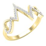 Dazzlingrock Collection 0.10 Carat (ctw) Round White Diamond Ladies Heart Love Heartbeat Promise Ring 1/10 CT, 10K Yellow Gold, Size 7.5