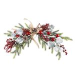 SHACOS Artificial Christmas Swag Garland 60 CM Red Berries Xmas Swag Decorative Front Door Swag Wreath Faux Greenery Pine Needles Floral Swags with Pine Cone Red Berries for Home Festival Xmas Decor