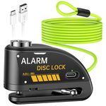 ONVIAN Rechargeable Motorcycle Lock with 120db Alarm and 6FT Steel Reminder Cable, for 7mm Pin Motorcycles Bicycles Ebike Scooter Moped (Black)