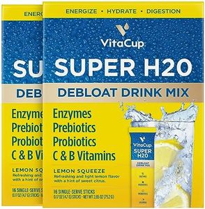 VitaCup Super H2O Bloating Relief and Digestive Health Drink Mix Packets, Probiotics, Prebiotics, C & B Vitamins, Lemon Flavor Water Enhancer Packets, 32 ct