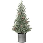 Oairse Christmas Trees, 40cm/16 Inch Tabletop Small Tree with Artificial Pine Branches Snow-Covered and Silver bell, Mini Xmas Tree Ornaments for Home Decor Office Desk Winter Christmas Decorations