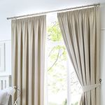 Fusion Dijon-Blackout/Thermal Insulated Pair of Pencil Pleat Curtains, Natural Beige/Cream, 90 x 90 (228 x 228cm)